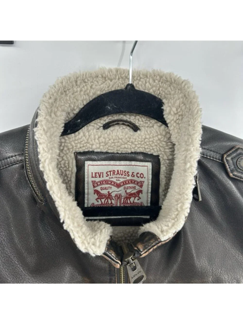 VTG Levi’s Aviator Flight Jacket Mens Size M Brown Faux Leather Sherpa Bomber -